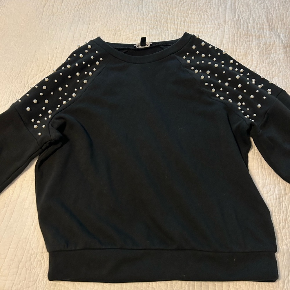 Express Black Embellished 3/4 Sleeve Hoodie